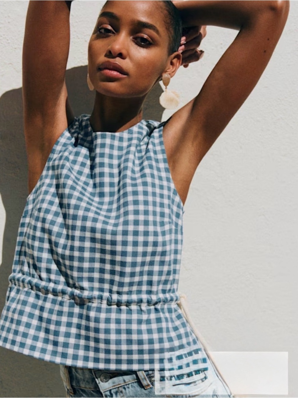 Sézane Blue and White Gingham Tank Top